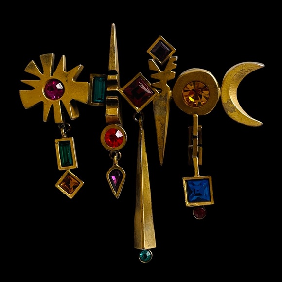 Patricia Locke Jewelry - Vintage Patricia Locke 24K Gold Plated Modernist Brooch With Austrian Crystals